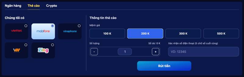 Hướng Dẫn Chi Tiết Để Rút Tiền DV88 Một Cách An Toàn 3 Rút tiền qua thẻ cào